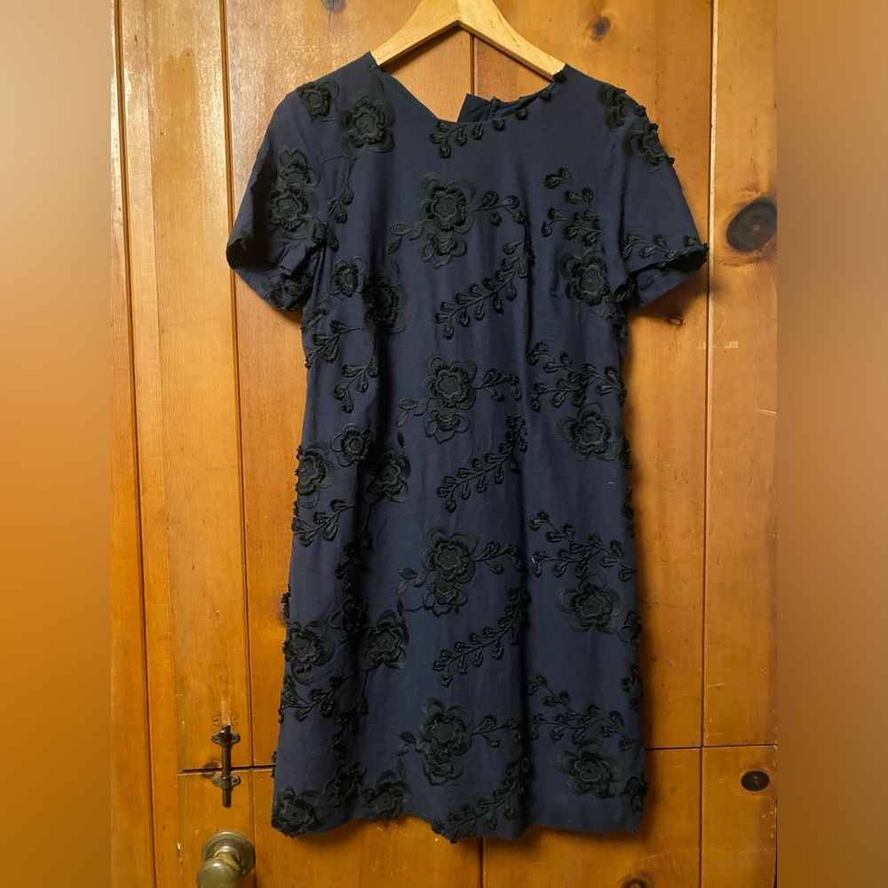 Navy and Black Embroidered Midi Dress